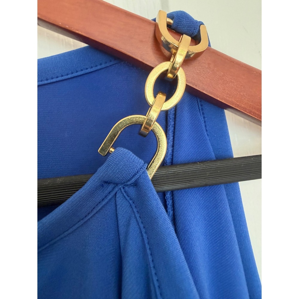 Michael Michael Kors Royal Blue Gold Chain Shoulder Cold Shoulder Top Small - Picture 4 of 6